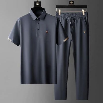Black Summer Men's Quick-Drying Polo and Trousers Set