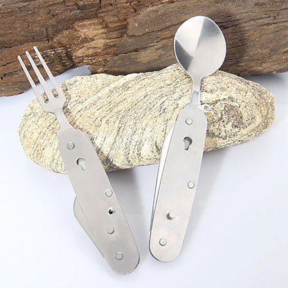 Foldable Knife Fork Spoon Bottle Opener Folding Pocket Cutlery Set Stainless Steel cutlery 4 In 1 Outdoor Picnic Tableware