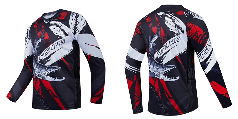Men's outdoor fishing T-shirt, long sleeved shirt, oversized round neck 3D print, casual and fashionable