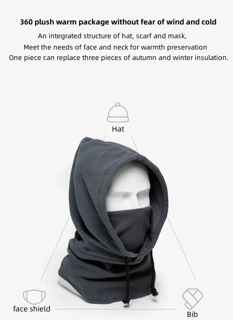 Winter Men's and Women's Hats Fashion Warm Hats Waterproof Warm Wool Balaclava Hats Hooded Neck Warm Hiking Scarves