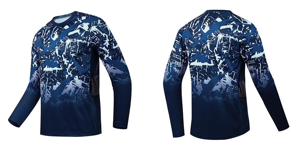 Men's outdoor fishing T-shirt, long sleeved shirt, oversized round neck 3D print, casual and fashionable