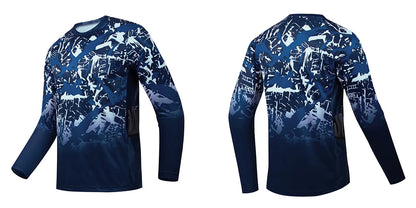 Men's outdoor fishing T-shirt, long sleeved shirt, oversized round neck 3D print, casual and fashionable