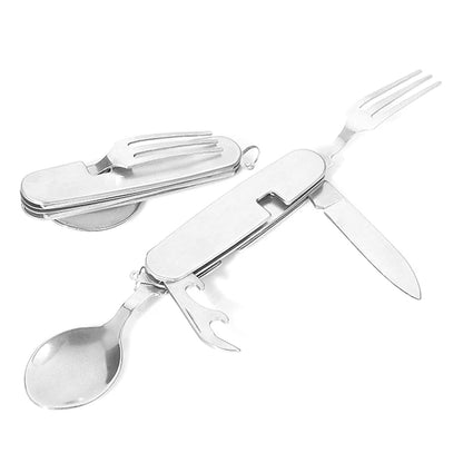 Foldable Knife Fork Spoon Bottle Opener Folding Pocket Cutlery Set Stainless Steel cutlery 4 In 1 Outdoor Picnic Tableware