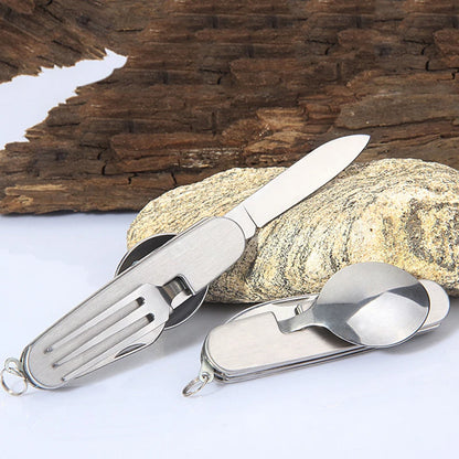 Foldable Knife Fork Spoon Bottle Opener Folding Pocket Cutlery Set Stainless Steel cutlery 4 In 1 Outdoor Picnic Tableware