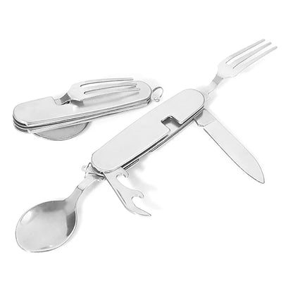 Foldable Knife Fork Spoon Bottle Opener Folding Pocket Cutlery Set Stainless Steel cutlery 4 In 1 Outdoor Picnic Tableware