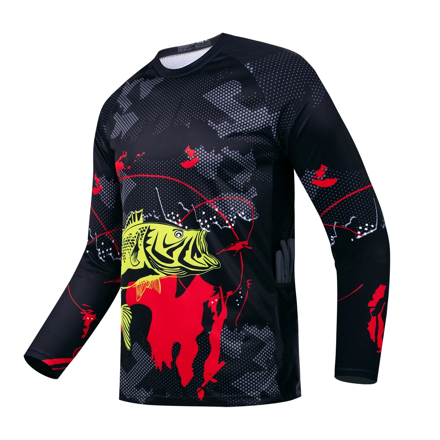 Men's outdoor fishing T-shirt, long sleeved shirt, oversized round neck 3D print, casual and fashionable