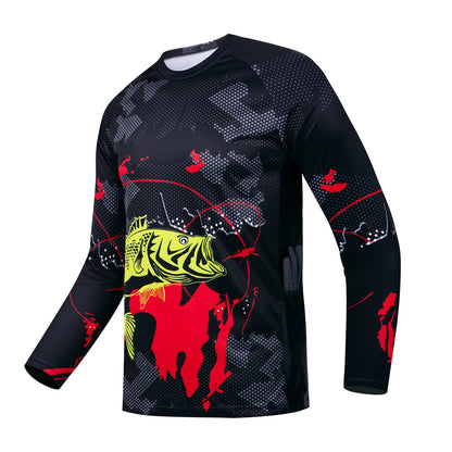 Men's outdoor fishing T-shirt, long sleeved shirt, oversized round neck 3D print, casual and fashionable