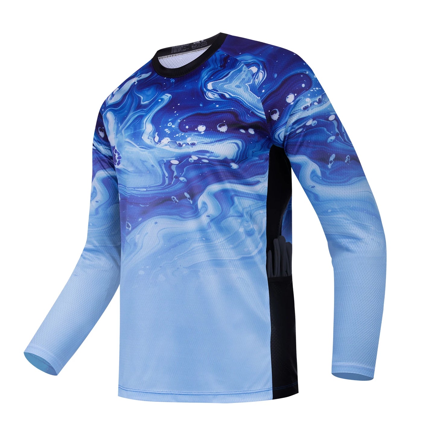 Men's outdoor fishing T-shirt, long sleeved shirt, oversized round neck 3D print, casual and fashionable