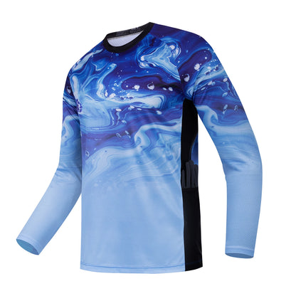 Men's outdoor fishing T-shirt, long sleeved shirt, oversized round neck 3D print, casual and fashionable