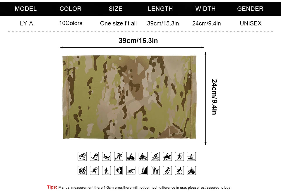 Summer Tactical Bandana Camo Breathable Cycling Hunting Face Mask Running Hiking Skiing Sports Neck Gaiter Scarf Bicycle Men