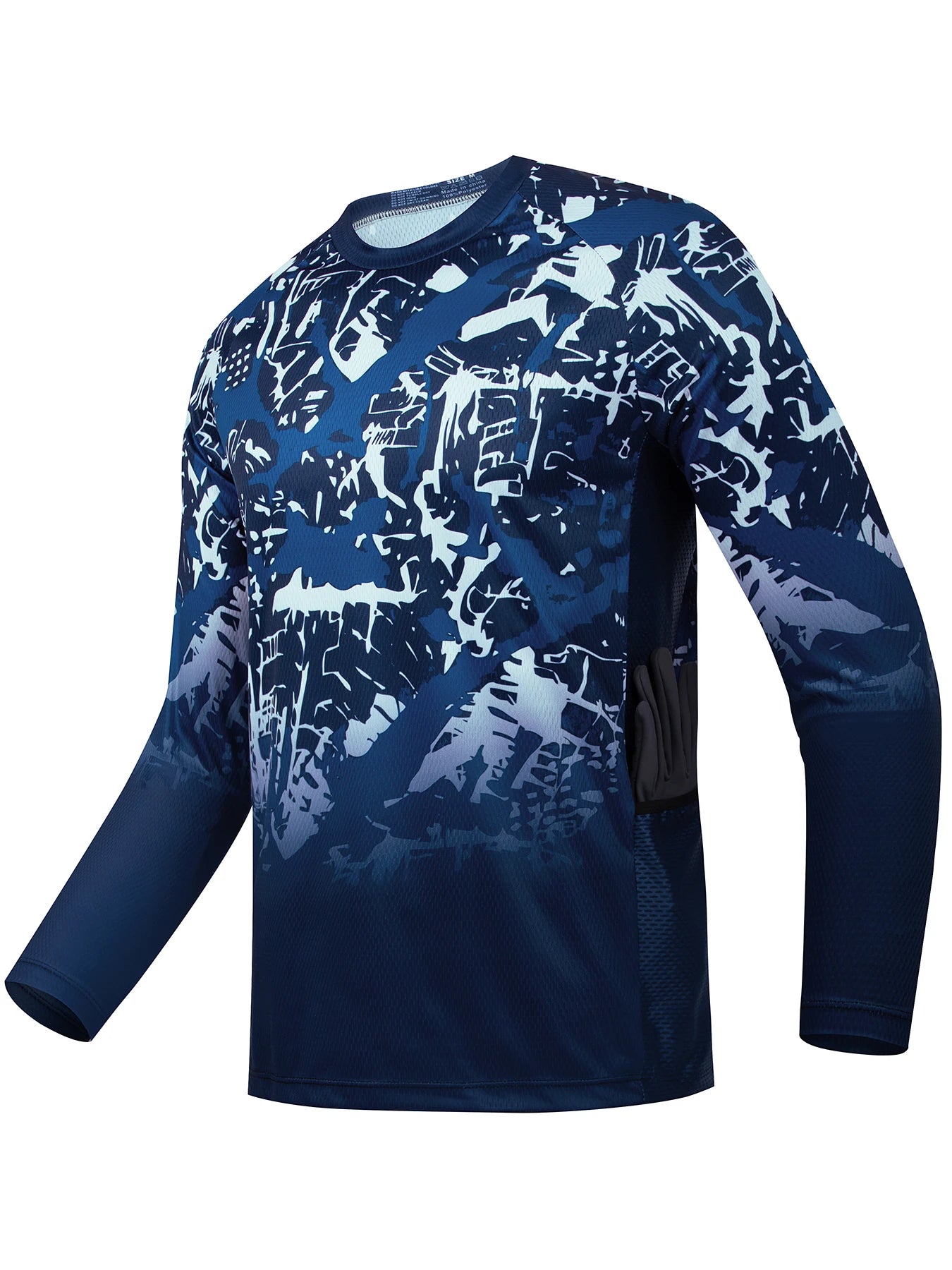 Men's outdoor fishing T-shirt, long sleeved shirt, oversized round neck 3D print, casual and fashionable