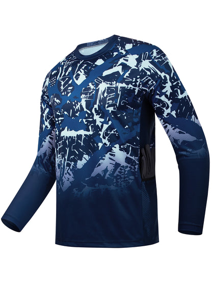 Men's outdoor fishing T-shirt, long sleeved shirt, oversized round neck 3D print, casual and fashionable