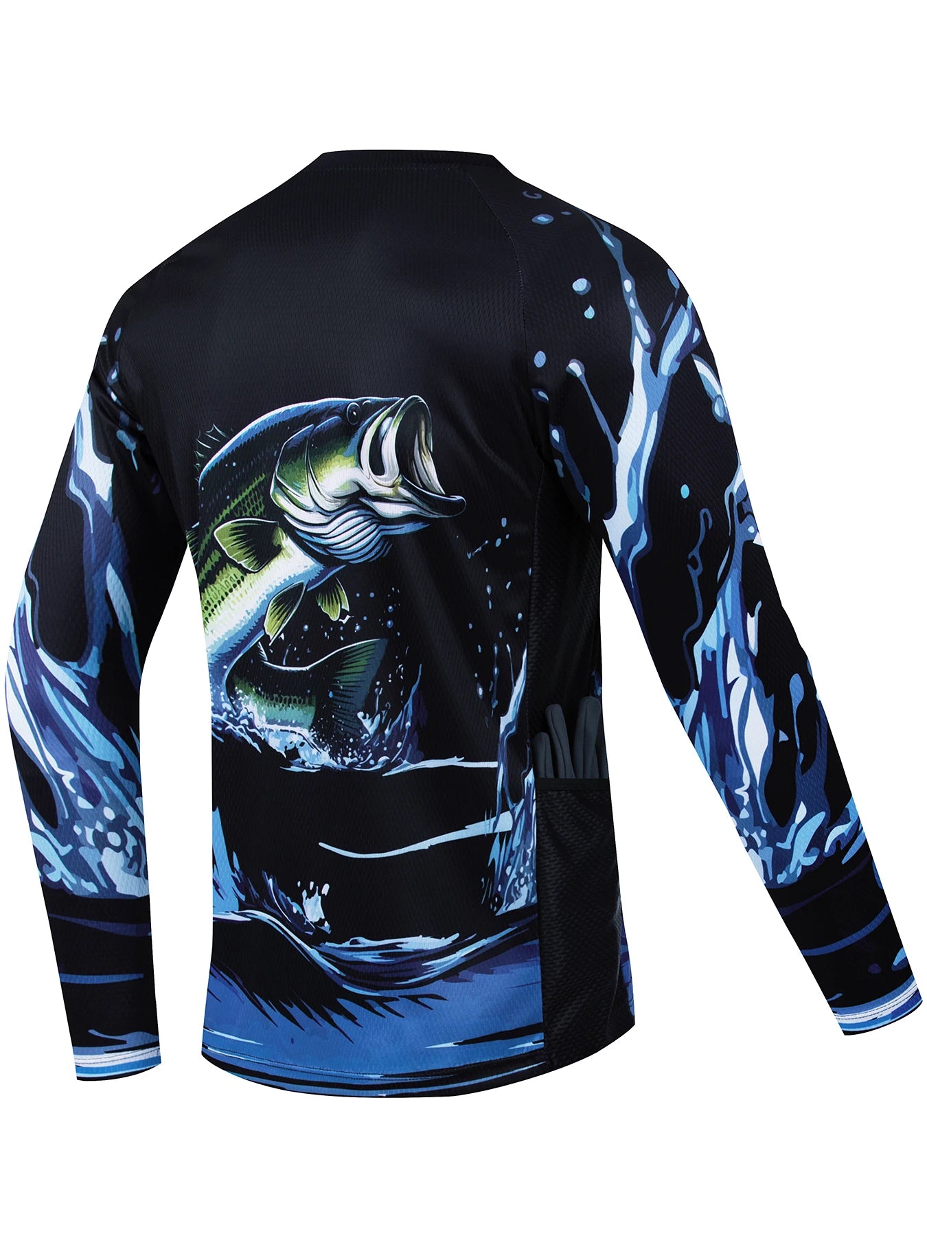 Men's outdoor fishing T-shirt, long sleeved shirt, oversized round neck 3D print, casual and fashionable