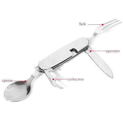 Foldable Knife Fork Spoon Bottle Opener Folding Pocket Cutlery Set Stainless Steel cutlery 4 In 1 Outdoor Picnic Tableware