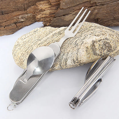Foldable Knife Fork Spoon Bottle Opener Folding Pocket Cutlery Set Stainless Steel cutlery 4 In 1 Outdoor Picnic Tableware