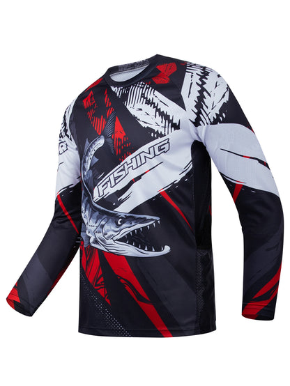 Men's outdoor fishing T-shirt, long sleeved shirt, oversized round neck 3D print, casual and fashionable