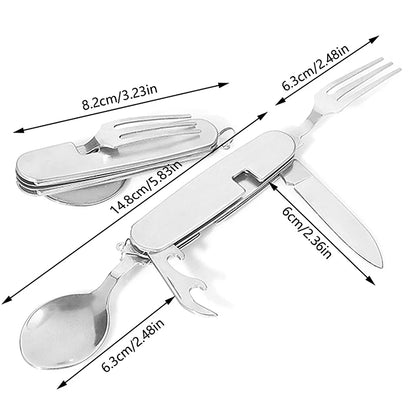 Foldable Knife Fork Spoon Bottle Opener Folding Pocket Cutlery Set Stainless Steel cutlery 4 In 1 Outdoor Picnic Tableware
