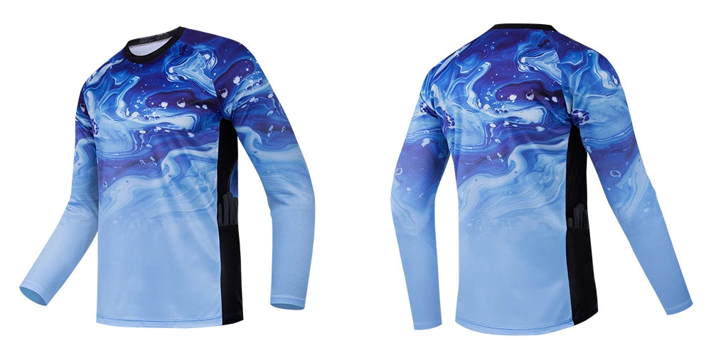 Men's outdoor fishing T-shirt, long sleeved shirt, oversized round neck 3D print, casual and fashionable