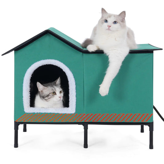 Elevated Heated Cat House for Outdoor Cat in WinterWinter Heated Cat House Shelter for Outside Feral Cat Insulated Feral Cat House Warm Home for Outside Stray Barn Cat (Green Large)