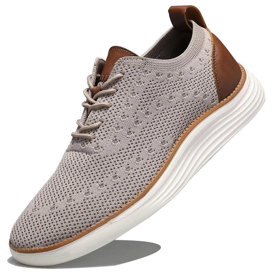 Comfortable Business Casual Shoes for Men Fashion Mesh Dress Sneakers Shoes Lightweight Breathable Walking Shoes Khaki