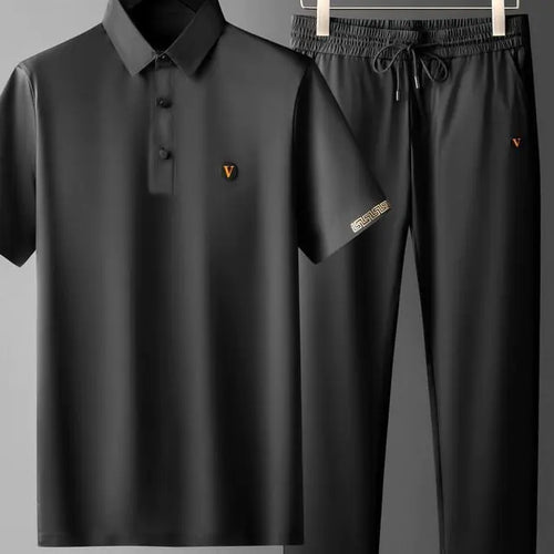 Black Summer Men's Quick-Drying Polo and Trousers Set